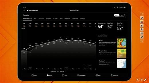 AccuWeather app feature shows hourly forecasts for daily activities