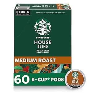 Starbucks K-Cup Coffee Pods, Medium Roast Coffee, House Blend for Keurig Brewers, 100% Arabica, 6 boxes (60 pods total)