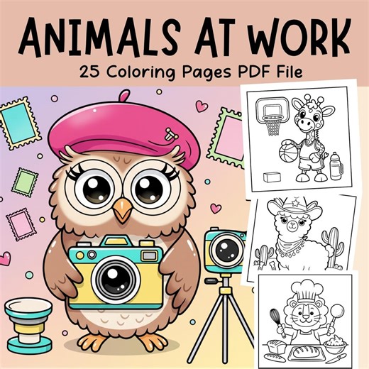 Animal Jobs Coloring Book Adult & Teen Color Book Printable Bold and Easy Digital Download - Etsy