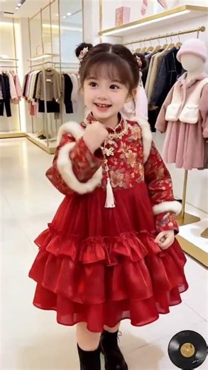 Chic Traditional Chinese Fleece Red Dress for Girls - Winter Style