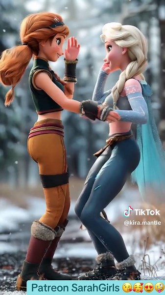 Elsa and Anna Dance Together in a Winter Forest
