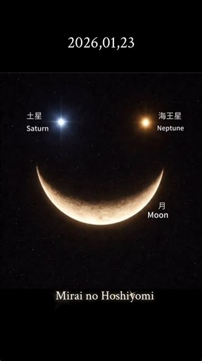 Mirai no Hoshiyomi占星術 on Instagram: "2026年1月23日、 今夜、星空が楽しい宇宙の瞬間を 届けてくれます。 月が土星と海王星の下を優しくカーブし、地球の上空高くに自然な 「スマイリーフェイス」を形成します。 ぜひ夜空を見上げてみて下さい✨🌙⭐️🪐✨ #mirainohoshiyomi #未来の星よみ #scarlett #mirai_no_hoshiyomi"