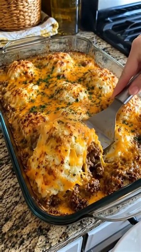 Cheesy Ground Beef Biscuit Casserole | Easy Oven Baked Dinner Recipe