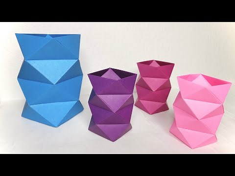 【折り紙 箱】簡単でオシャレなペンスタンドを作ってみた！作り方/How to make a simple and fashionable pen stand.