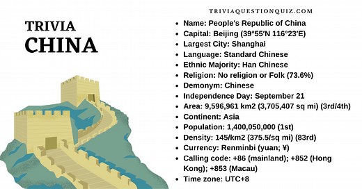 100 Trivia about China: Printable Interesting Quiz Facts - Trivia Quiz