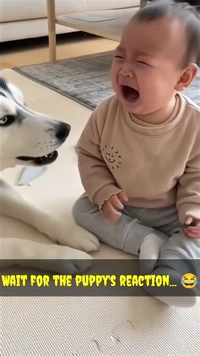 He thought the puppy was serious! 😂🐶 #Shorts #cutepets #cutebaby #viral