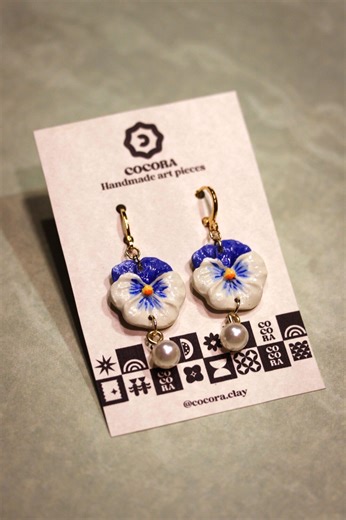 Handmade Pansy Earrings: Polymer Clay Floral Jewelry With Pearl Drop - Etsy