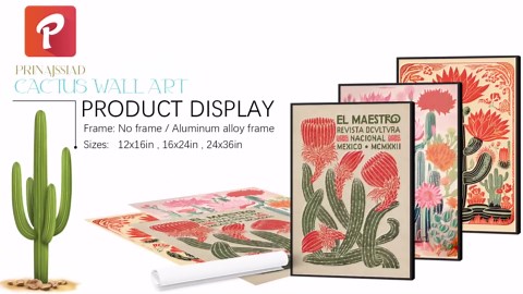 Prinajssiad 12x16in Unframed Vintage Mexican Poster, Green Plant Cactus Wall Art, Colorful Southwestern Wall Art Canvas, Red Floral Picture Poster, Rustic Desert Art Botanical Cactus Print