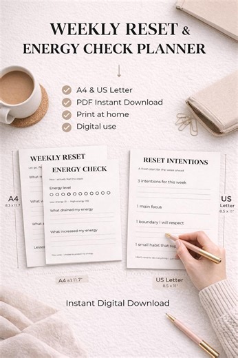 Weekly Reset Planner | Energy Check Planner | Reset Intentions | Self Care Printable | Burnout Reset - Etsy Canada