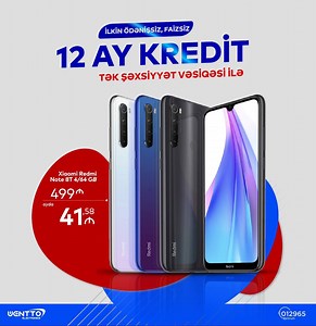Wentto Electronics-dən "Xiaomi Redmi Note 8T (4/64 GB)" modelinə XÜSUSİ TƏKLİF! 📣📣📣 Xiaomi Redmi Note 8T (4/64 GB) modelini ➡️Tək şəxsiyyət vəsiqəsi ilə ⭕️ İlkin ödənişsiz ⭕️ Faizsiz ⭕️ 12 aylıq Kreditlə ayda 41.58 azn ödəməklə əldə edə bilərsiniz 👌👍 Məhsulun qiyməti: 499 azn. ⏳ Kampaniya müddəti: 12-29 Fevral Kampaniyadan yararlanmağa tələsin! Ətraflı məlumat üçün: ☎️(012) 965 #wenttoelectronics #xiaomi #kampaniya #xususiteklif #teksexsiyyetvesiqesiile #faizsiz | Wentto