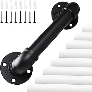 1 Ft Metal Stair Railing Indoor, Non-Slip Hand Rails for Indoor Stairs, Pipe Stair Handrail, Wall Hand Railing, Safety Handrail(Φ1.25in, Matte Black)