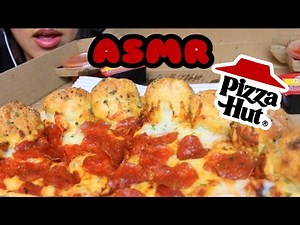 ASMR FIRST TIME TRYING PIZZA HUT NEW GARLIC KNOTS PEPPERONI PIZZA EATING SOUNDS No Talking MUKBANG