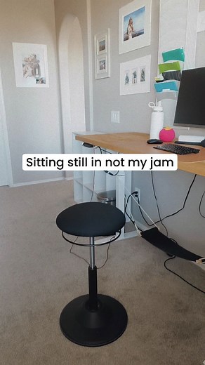 Yes you can also spin on it... Inspired by my wiggle stool at my regular size desk I decided to add a wiggle stool to my tall desk. Absolutely love it!! My kids got me the foot sling a few years ago and I've been using that quite a bit to keep circulation and lymph moving in my body. And since I've been weightlifting a little I'm trying to keep all those muscles engaged throughout the day. The combination of the wiggle plus the sling is amazing and I can definitely feel my abs working throughout