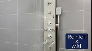 POPFLY LED Rainfall Waterfall Shower Panel Tower System, 4 Body Jets and 4 Mist Spray, 3-Function Handheld Shower, 304 Stainless Steel Shower Tower with Temp Display, Brushed