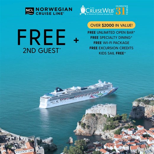 BIG NEWS! Book with The Cruise Web and your 2nd guest sails FREE on Norwegian Cruise Line! • Free Drinks • Free Airfare • WiFi Included • Excursion Credits • Kids Sail Free Limited time only! Don't miss out. Fill out the form to plan your dream cruise today! | The Cruise Web, Inc.