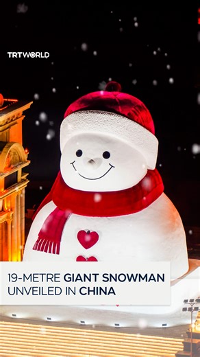 TRT World on Instagram: "A timelapse video captures the 10-day construction of a giant snowman unveiled in Harbin, northeast China, which is known for a display of massive ice sculptures at the annual Ice and Snow World festival. Standing 19m tall, it was built with more than 3,500 cubic meters of snow."
