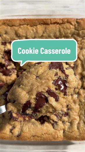 How to Make Scoopable Cookie Casserole Keep Screen Awake Ingredients Cooking spray 3 cups (360g) all-purpose flour 2 tablespoons cornstarch 2 teaspoons baking soda 1 teaspoon kosher salt 1 cup (226g) unsalted butter, softened 1/2 cup (100g) granulated sugar 1 1/2 cups (300g) packed light brown sugar 2 large eggs, room temperature 2 teaspoons vanilla extract 2 cups (346g) semi-sweet chocolate chips Vanilla ice cream, for serving, optional Method Preheat oven to 350ºF. Grease an 8x8-inch baking di