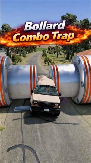 😱🧱 Bollard Combo Trap 🚗💥 | Wall Barrier + Mini Bollards | BeamNG.drive #beamngdrive #bollard