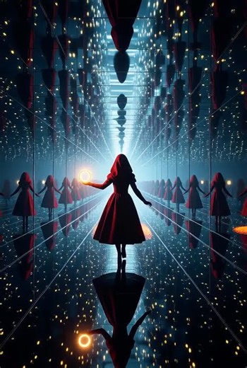 Mysterious Red Hooded Woman in Infinite Mirrors 🌌🔮 Surreal Portal Animation Journey!