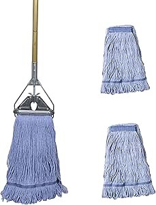 Heavy Duty Commercial Industrial Mop ,58" Looped-End String Wet Cotton Mops for Floor Cleaning, Including Three mop Head Replacement