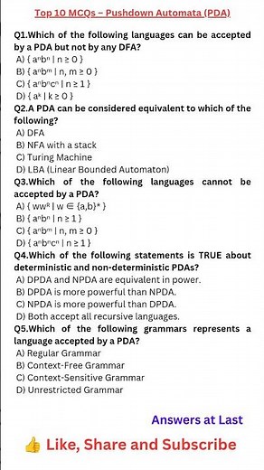 Toughest PDA MCQs 🔥 | Pushdown Automata#shorts #youtubeshorts #ugcnet #gate #computerscience #toc