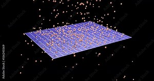 Particles collide and are deflected , bounce off repellent surface. Approximately half deflected, half stay on object surface.3d animation