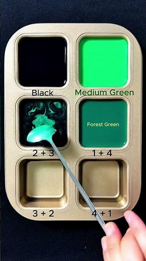 Four shades of dark Green! Black + Medium Green #asmr #colormixing #mix #colors #relaxing #mixing