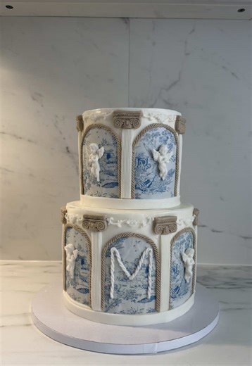 Baptism cake 🤍✨ bienvenue dans la vie chrétienne Marlon 🩵 #baptismcake #bapteme #piecemontee #angelcake #layercake95