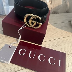 Gucci Black Leather Belt with Gold Double G Buckle