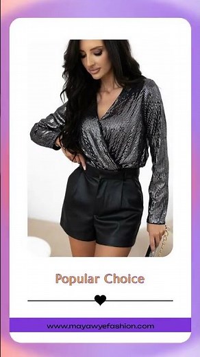 Sequin Surplice Long Sleeve Bodysuit
