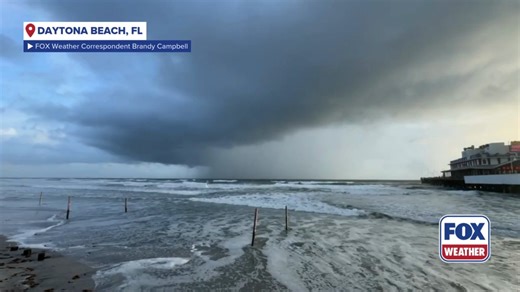 It was a dark and gloomy start to the day for beachgoers today in Daytona Beach, Florida, as a high surf advisory is in effect until Tuesday evening. #florida #beach #ocean #stormclouds #FoxWeather | FOX Weather