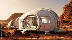 A Mars habitat designed for long-term human survival, utilizing 3D-printed structures and closed-loop life support systems.