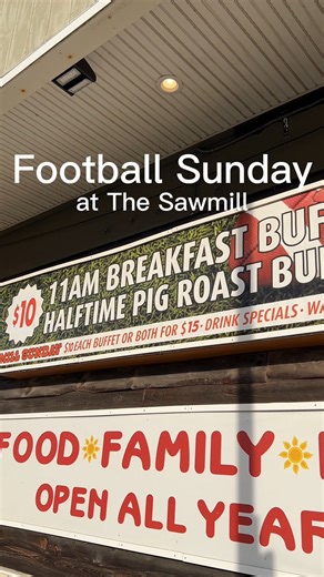Your Sunday football spot in Seaside Park. 🙌 Catch every play, every bite & every pour at The Sawmill. 🍳 Breakfast Buffet $10 | 🐷 Pig Roast Buffet $10 | 🎟 Combo Wristband $15 https://sawmillcafe.com/ | The Sawmill