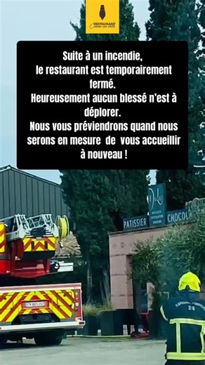 Heureusement aucun blessé ! Toute l’équipe va bien, nous vous préviendrons quand nous serons en mesure de vous accueillir dans de meilleurs conditions !!#commeuneabeille🐝 #restaurant #montélimar #restau #drome #dulac#incendie #pasdeblessé #accident #dromeardeche #yummy | Restaurant-Traiteur Comme Une Abeille