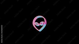 Bright alien icon is jumping merrily. Retro style. Alpha channel black. Looped from frame 120 to 240, Alpha BW at the end