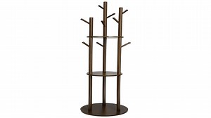 Buric Freestanding Coat Rack with 3 Shelves and 9 Hooks for Scarves, Bags, Modern Coat Hanger Stand (White)