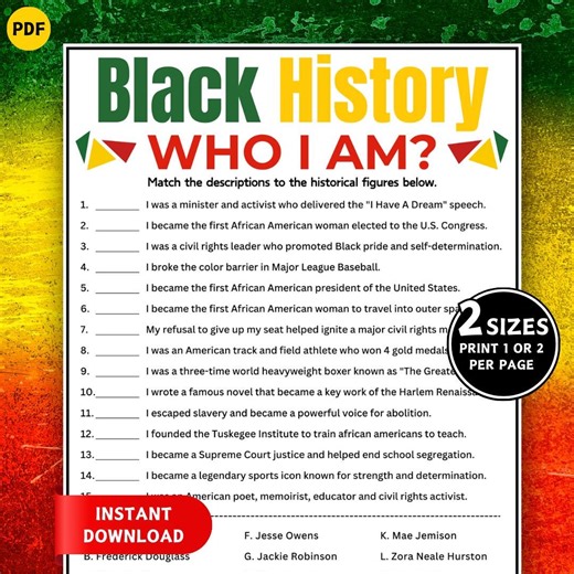 Black History Month Who Am I Game, Black History Trivia, Black History Games, Black Inventors Quiz, Black History Activity for Kids & Adults - Etsy