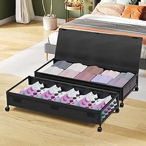 Under Bed Storage Bins With Lids - 2Pack Lengthen Underbed Storage Containers with Wheels, Large Capacity Metal Clothes Organizer for Bedroom, Storage Box for Clothing Shoes Blanke Sheet