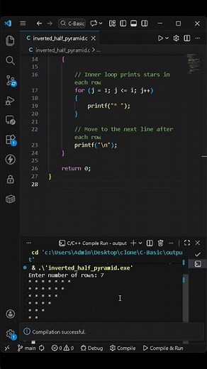 C Program to Print Inverted Half Pyramid Pattern Nested Loops Explained #coding #cprogramming