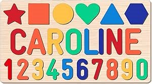 Name Puzzle for Kids Personalized, Custom Wooden Number Puzzles for Toddlers 1-3 with Shape, Personalized Baby Gifts Educational Toys for 1 Year Old Girl Gifts for Birthday Baptism