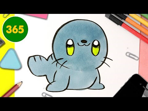 DESSINER ANIMAUX FACILE KAWAII - Comment dessiner un phoque kawaii pas à pas