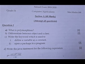 ICSE / CLASS 9 / COMPUTER / ANNUAL EXAMINATION 2020 / QUESTION PAPER