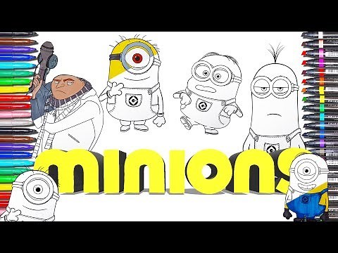 Minions coloring book pages video for kids How to draw Minions DESPICABLE ME Carl Dave Gru Kevin