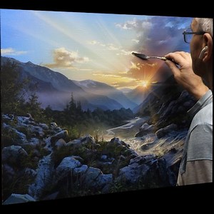 🎨 Artist - Viktor Yushkevich on Instagram: "Painting "Morning music" #Shorts #art #draw #drawing #shortsvideo 🎨 #Painting #Morning #Mountain #landscape #art I am glad to provide you with my new composition called "Morning Music". We can observe a picture, looking at which it seems that it is a real photograph. Mountains, the view of which is mesmerizing. The sun, which blinds everything around with its rays. Just look at this dawn, the color of the sky, the clouds - it's so beaut