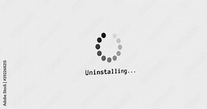 Uninstall bar progress circle computer screen animation loop isolated on white background with blinking dots buffering search screen in 4K. computer loading screen uninstalling program