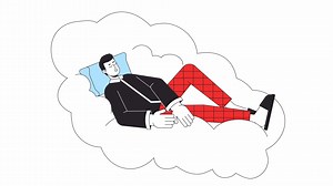 Good night sleep line 2D animation. Mental health improvement. Young man sleeping on cloud 4K motion graphic. Comfortable rest linear animated cartoon flat concept, white background