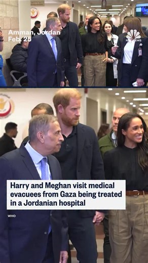 Prince Harry and Meghan Markle visit evacuees from Gaza that are being treated in a Jordanian hospital while working with the WHO. | NBC News