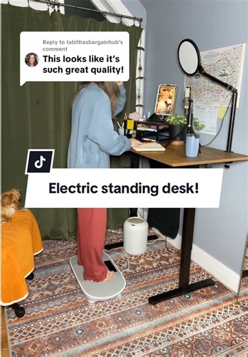 Replying to @tabithasbargainhub This electric adjustable standing desk is a total game-changer. I use it with my vibration plate, my walking pad, and even for stretching—it goes super tall and keeps up with me all day. Smooth electric lift, memory presets, and sturdy construction make it perfect for working from home, gaming, or creating content. A modern ergonomic workstation that’s affordable, well-made, and built to move with you. Prices are subject to change. Results may vary. #StandingDesk 