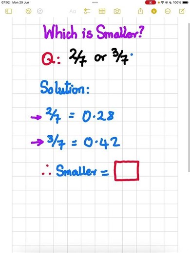 Which Fraction Is Smaller? 🤔 2/7 or 3/7 | 5-Second Math Challenge!