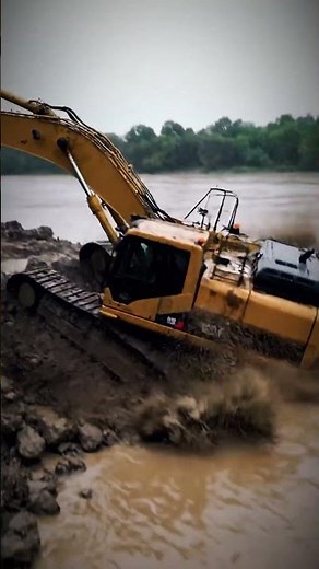 CAT Excavator Epic Fail! 🚧 Muddy River Disaster!